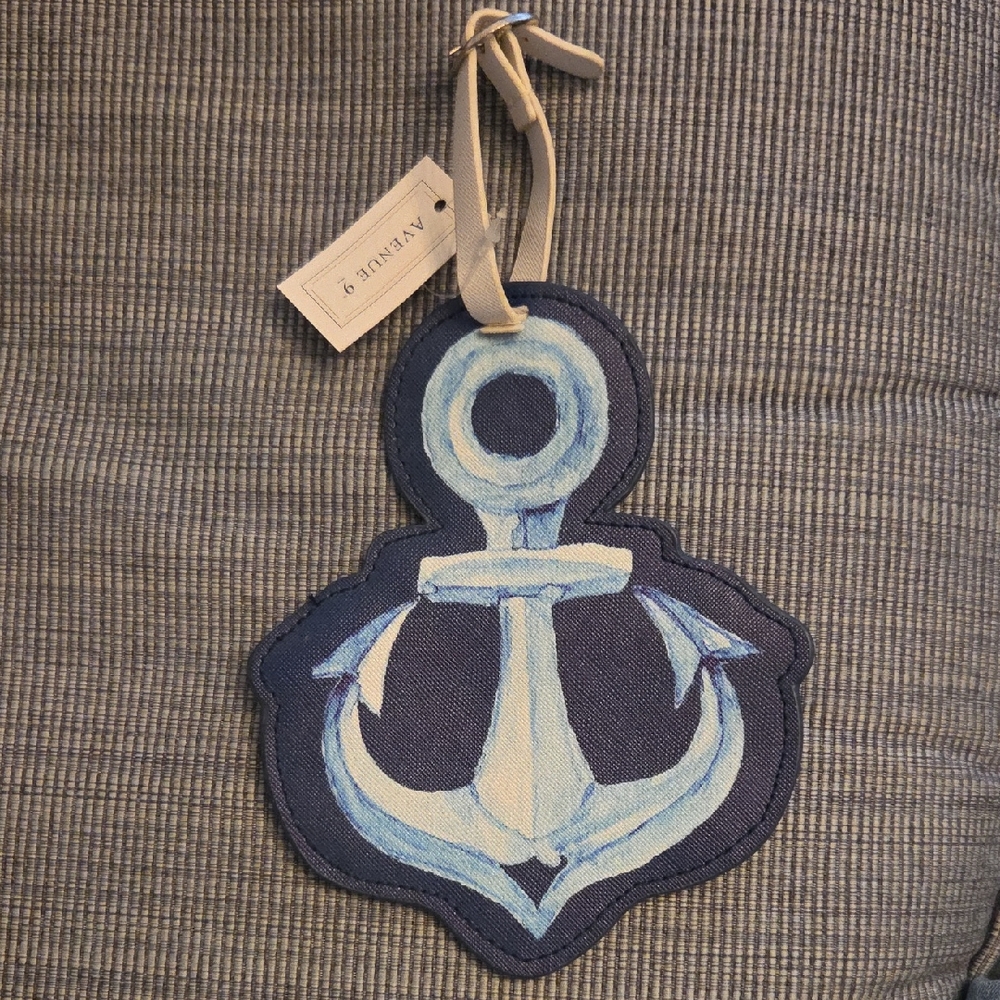 Avenue 9. Navy and Light Blue Anchor Luggage Tag NWT